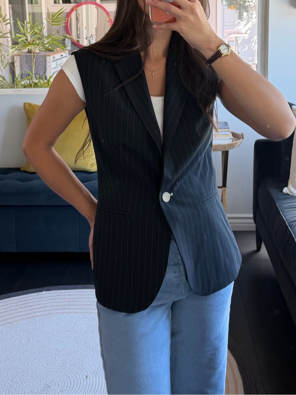 Kartika Italia Women's Black Pinstripe Sleeveless Blazer - S - Picture 2 of 2